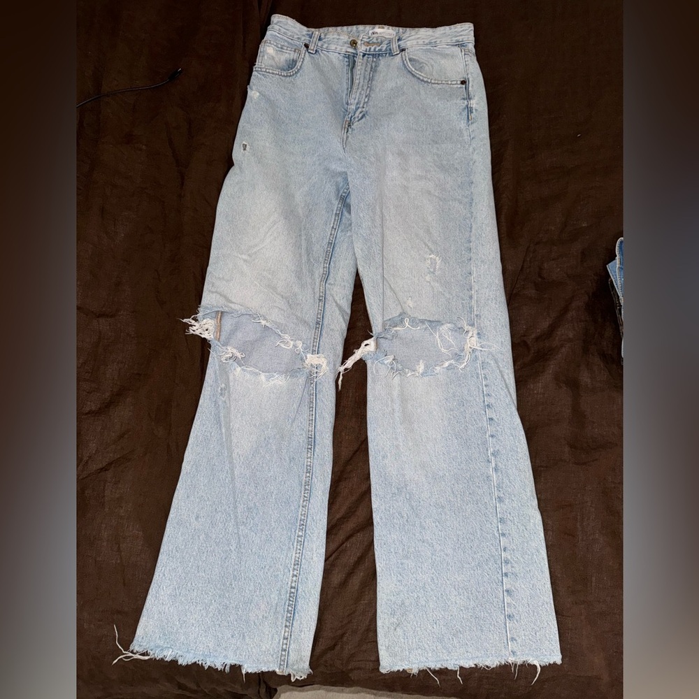 Zara Sky Blue Denim Trousers